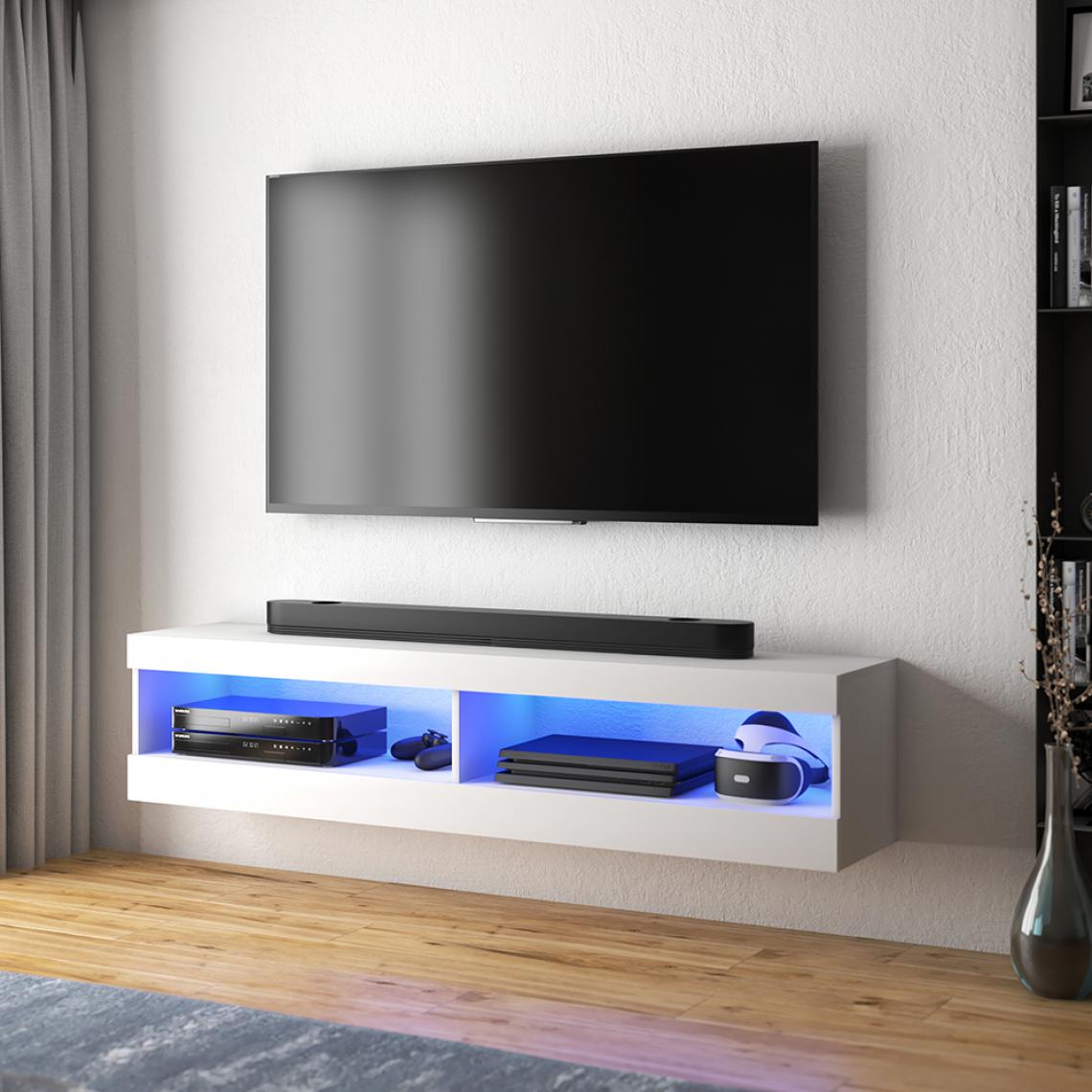 Selsey - Meuble tv - VIANSOLA - 100 cm - blanc mat / blanc brillant - éclairage LED - Meubles TV, Hi-Fi