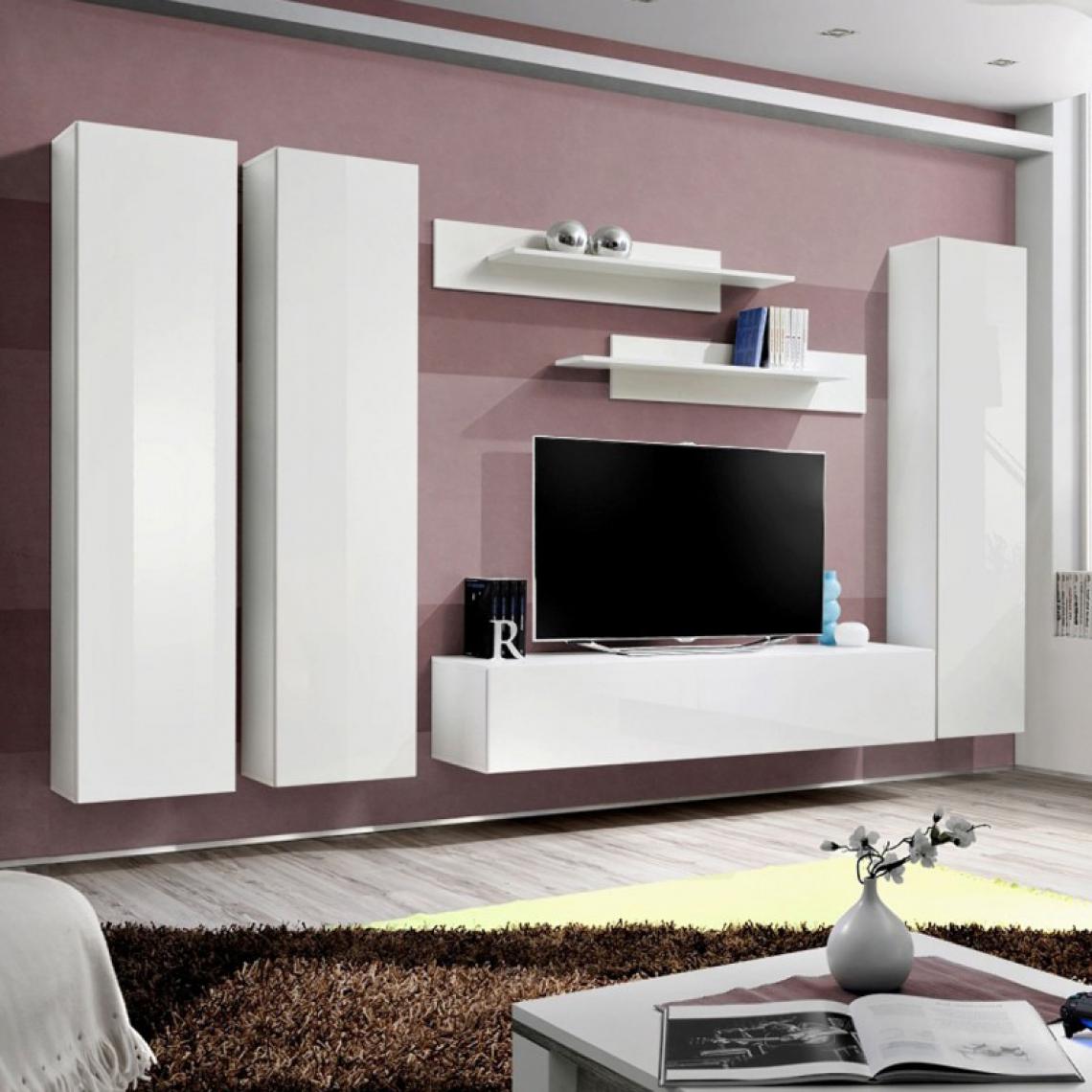 Ac-Deco - Meuble TV Mural Design Fly I 310cm Blanc - Meubles TV, Hi-Fi