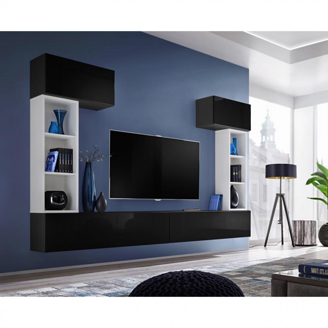 Ac-Deco - Meuble TV Mural Design Blox II 280cm Noir & Blanc - Meubles TV, Hi-Fi