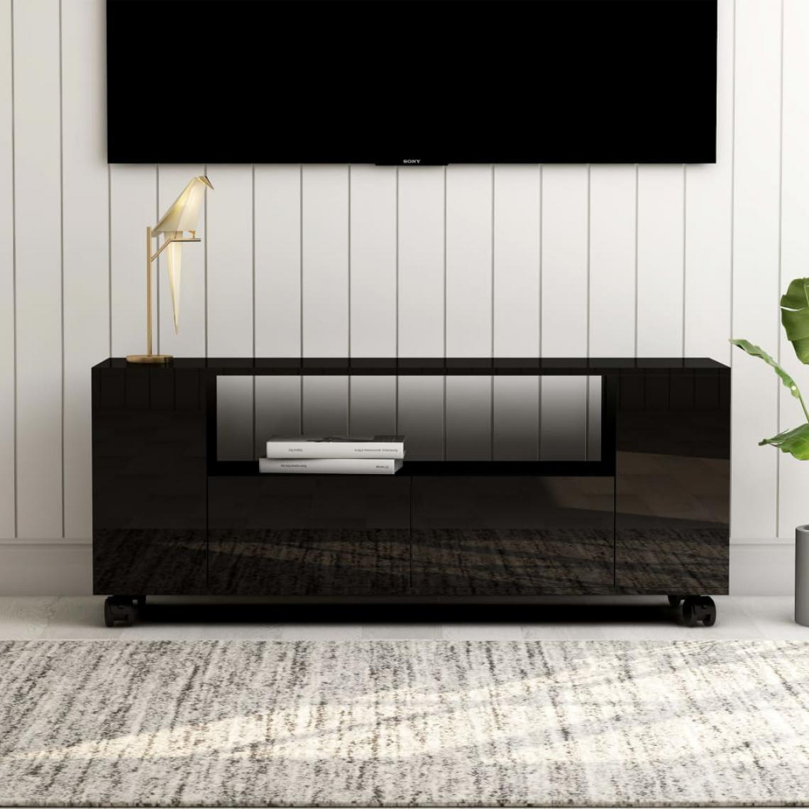 Chunhelife - Meuble TV Noir brillant 120 x 35 x 43 cm Aggloméré - Meubles TV, Hi-Fi