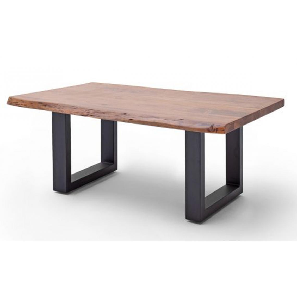 Pegane - Table basse en bois d'acacia massif noyer et acier anthracite - L.110 x H.45 x P.70 cm - Tables basses