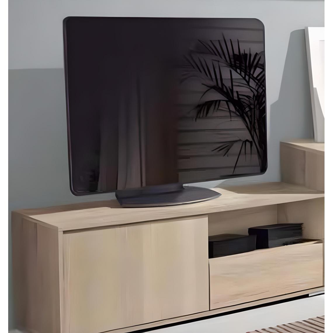 Pegane - Meuble TV coloris Chêne Cambrian - Longueur 123 x profondeur 35 x hauteur 44 cm - Meubles TV, Hi-Fi
