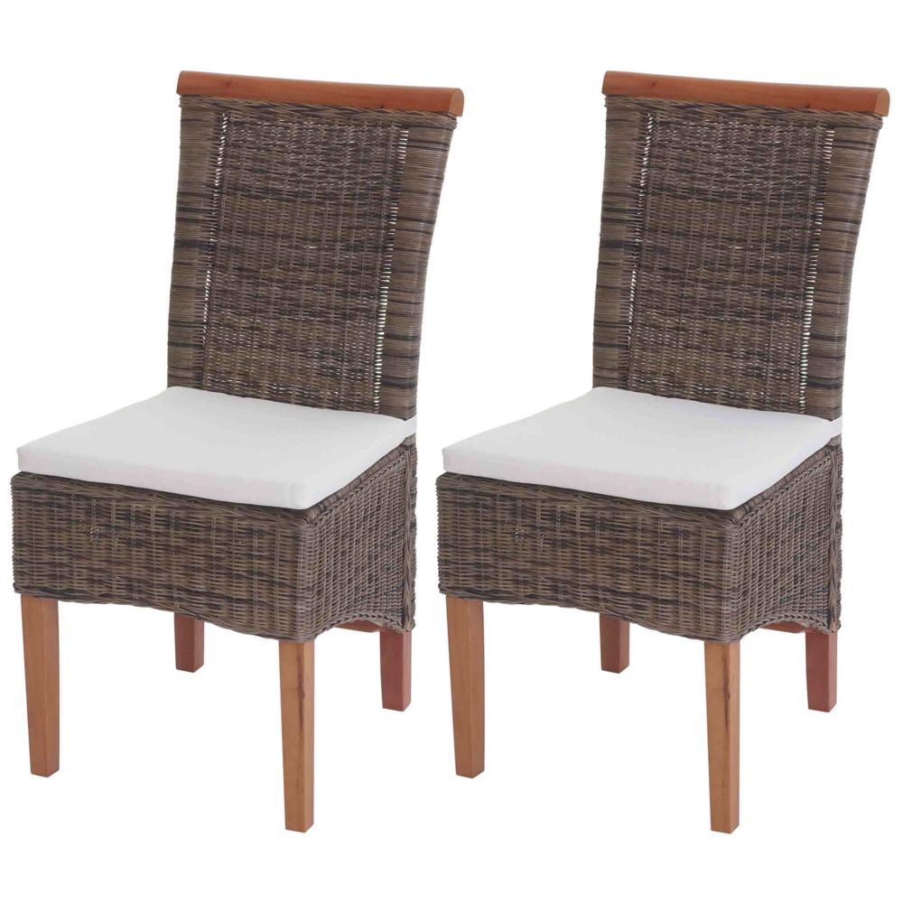 Mendler - 2x chaise de salle à manger Savona, fauteuil, rotin ~ avec coussin - Chaises