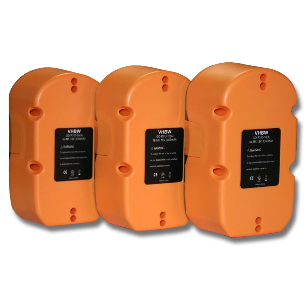 Vhbw - 3x Batterie Ni-MH 3000mAh (18V) vhbw pour outils P530, P540, P570, P600, P610, P700, P710, P730, P731 comme Ryobi ABP1801, ABP1803, BCP1817/2SM. - Clouterie
