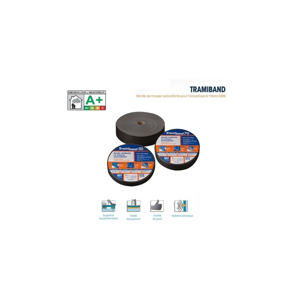 Tramico - TRAMIBAND, bande mousse acoustique plancher, rouleau 30m, larg 70/ 3 mm TRAMICO - Colle & adhésif
