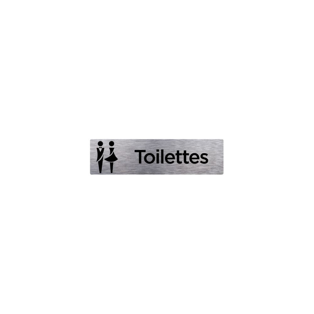 Signaletique Biz - Plaque de Porte Toilettes Homme Femme - Pictogramme Noir - Aluminium Brossé Inoxydable - Dimensions 170 x 45 mm - Double face autocollant adhésif au dos - Extincteur & signalétique