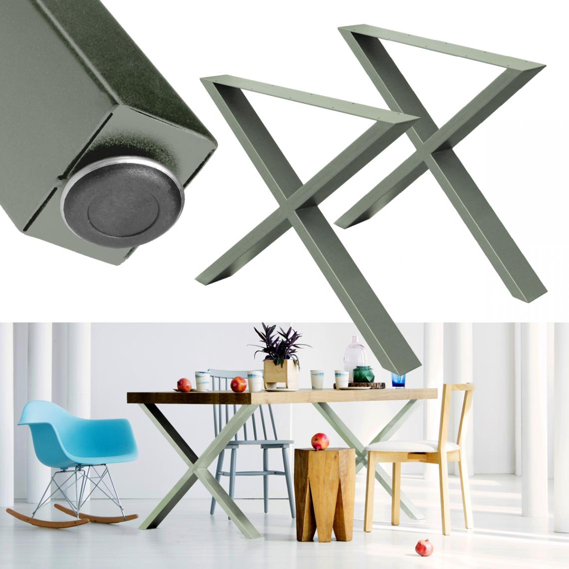 Ecd Germany - 2x Pieds de table 72 x 60 cm X-Design en acier gris pierre support industriel - Pieds & roulettes pour meuble