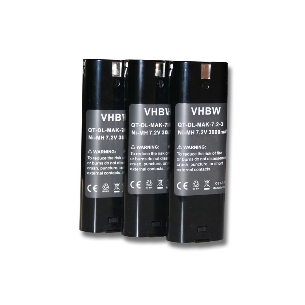 Vhbw - vhbw 3x Batteries Ni-MH 3000mAh (7.2V) pour outils Makita 6912D, 6912DW, 9035D, 9035DW, 9200D comme Einhell 91011 Makita 191679-9, 192532-2, 192695-4. - Clouterie