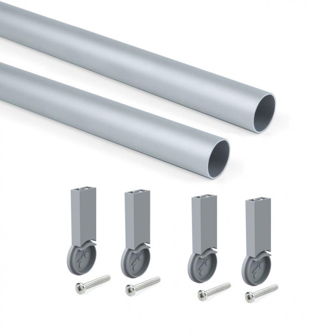 Inconnu - (1 Kit) Kit tube de penderie circulaire D. 28, 1150 mm, aluminium, Anodisé mat - Cheville
