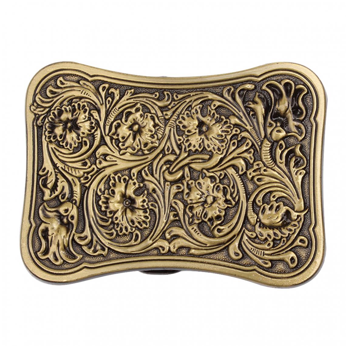 marque generique - Vintage retangle western floral arabesque motif boucle de ceinture mens bronze - Corde et sangle