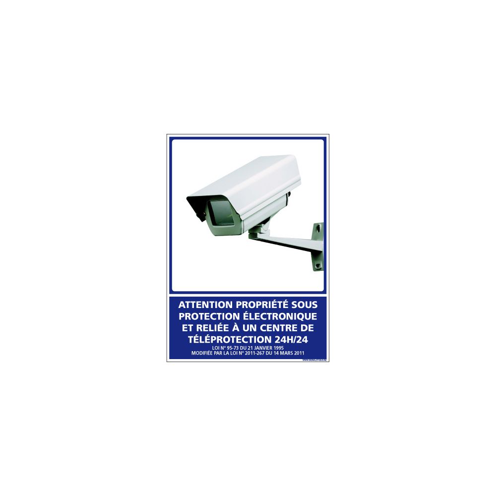 Signaletique Biz - Panneau Propriété sous Protection Electronique - Plastique rigide PVC 1,5 mm - Dimensions 150 x 210 mm - Double Face autocollant au Dos - Protection anti-UV - Extincteur & signalétique