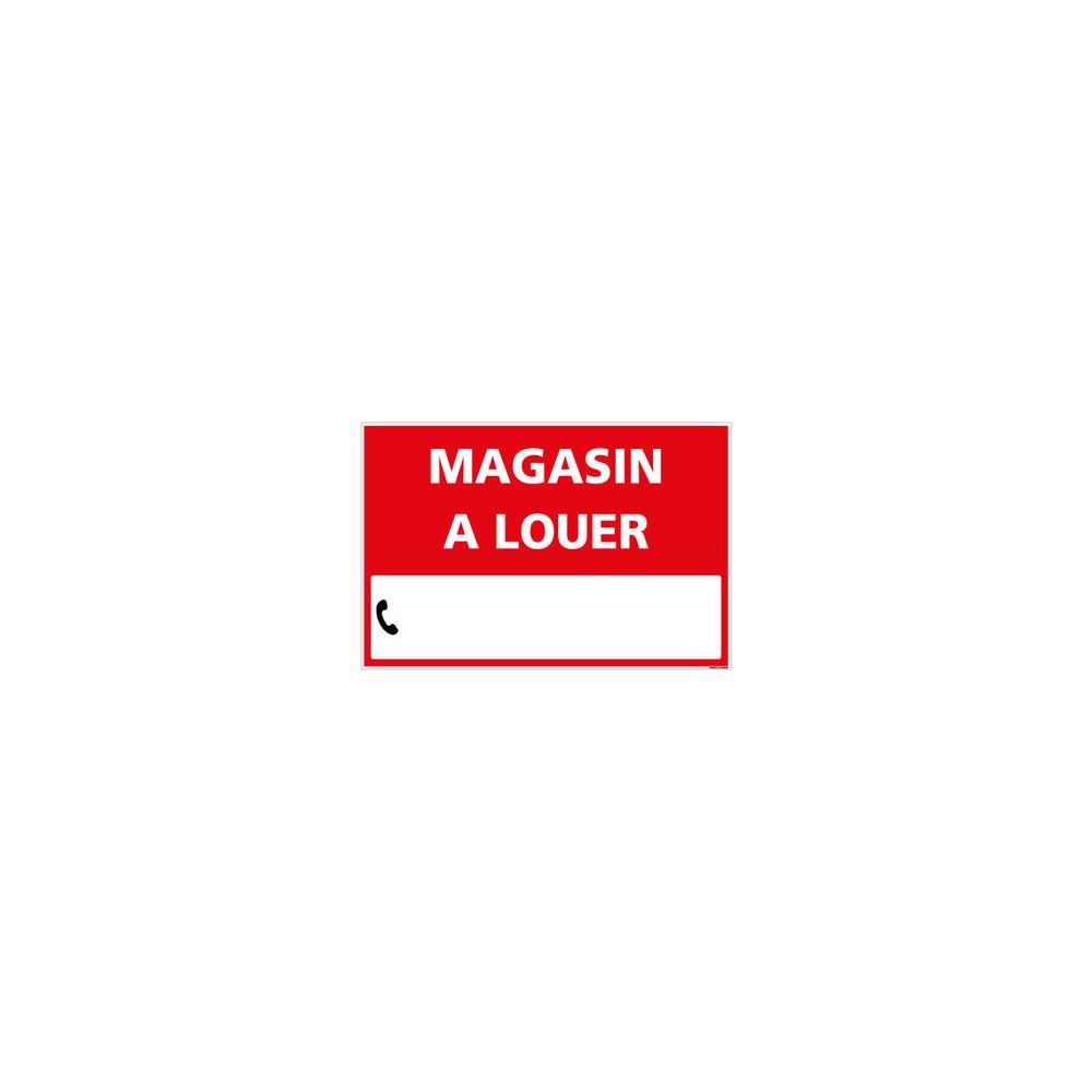 Signaletique Biz - Panneau Immobilier Magasin à Louer - Rouge - Plastique rigide AKILUX 3,5mm - Dimensions 600x400 mm - Livré Avec Une Planche de Chiffres - Extincteur & signalétique