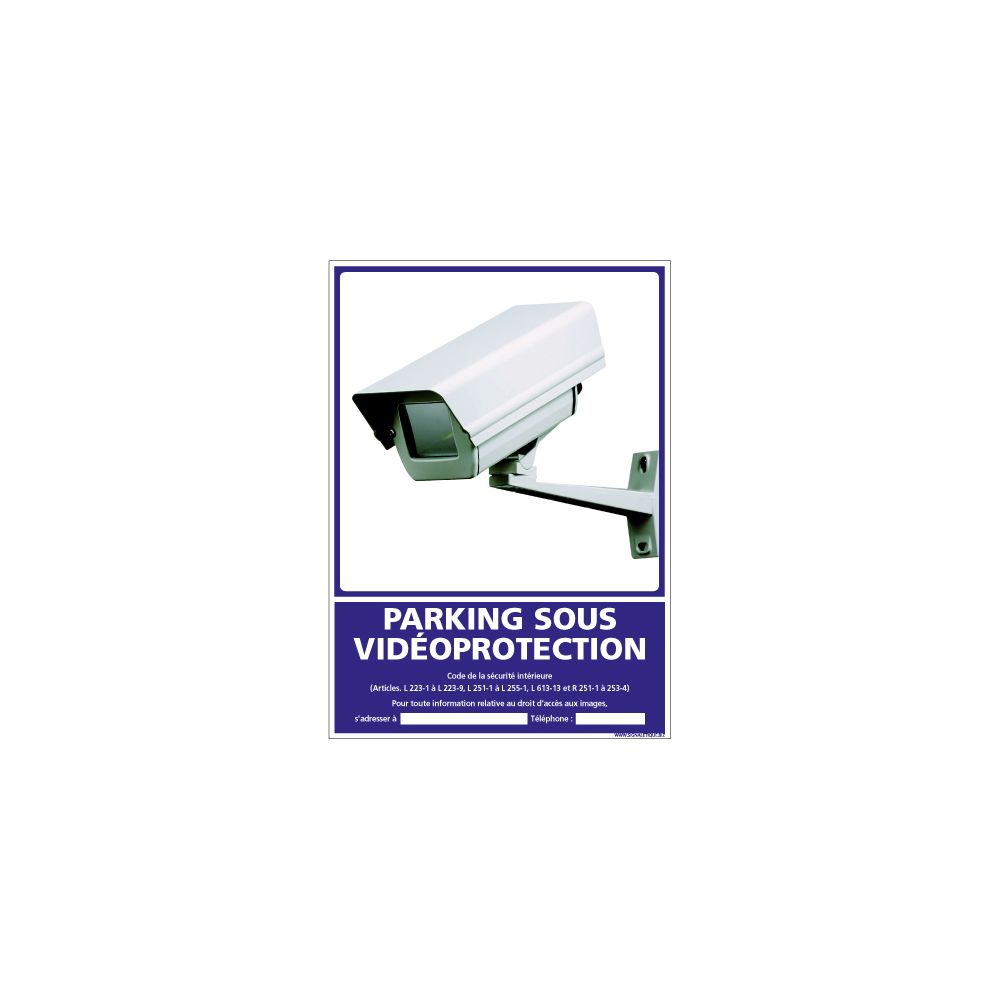 Signaletique Biz - Panneau Parking sous Vidéoprotection - Plastique rigide PVC 1,5 mm - Dimensions 150 x 210 mm - Double Face autocollant au Dos - Protection anti-UV - Extincteur & signalétique