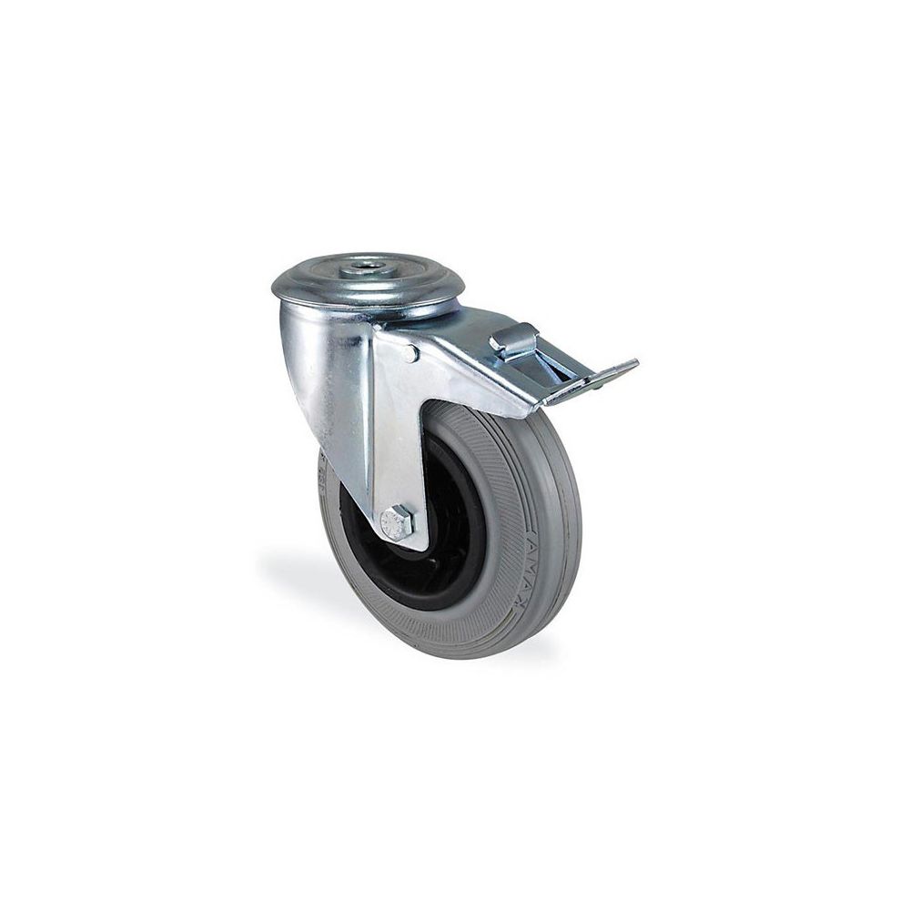marque generique - Roulette à oeil pivotante à frein caoutchouc gris souple diamètre 150mm charge 125kg - Cheville