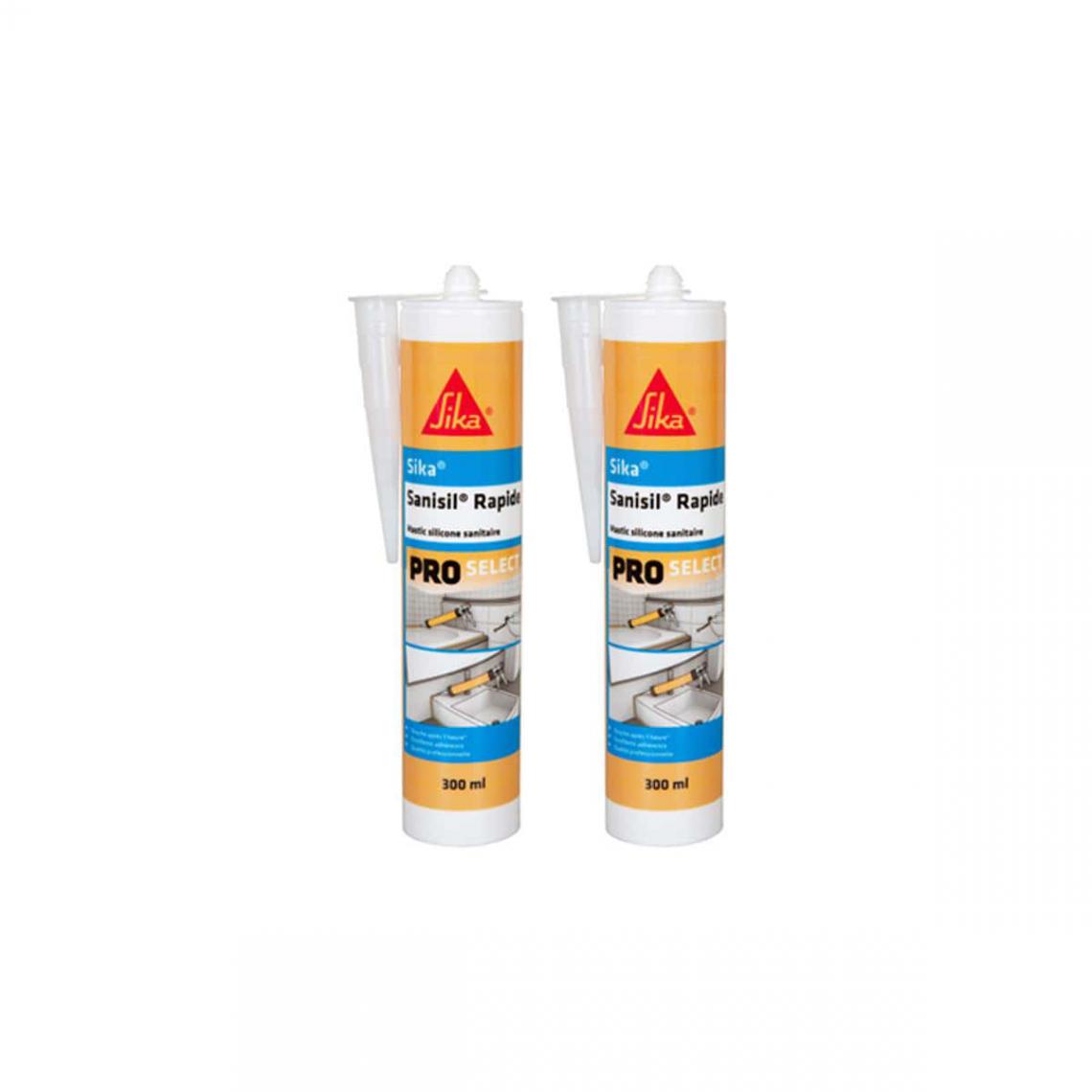 Sika - Lot de 2 mastic silicone anti-moisissures spécial sanitaire - SIKA Sanisil Rapide - Transparent - 300ml - Colle & adhésif