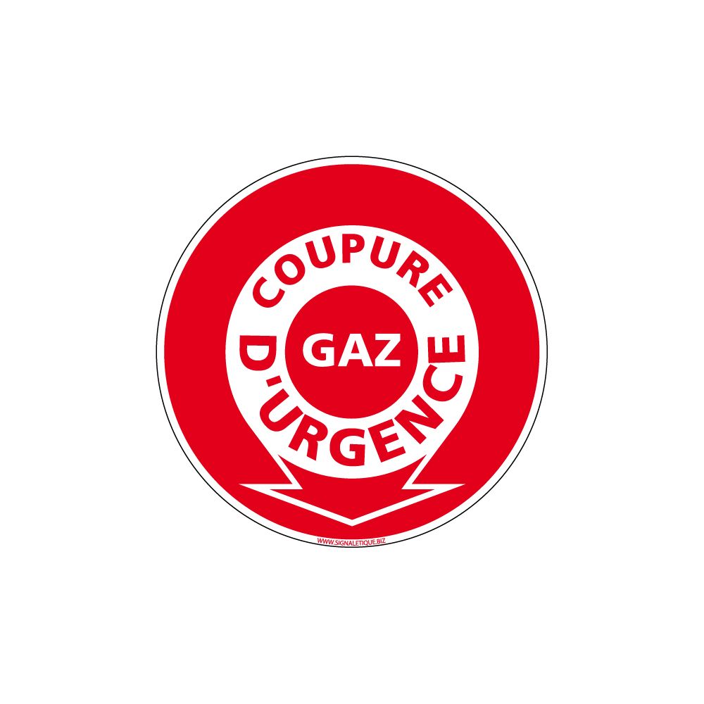 Signaletique Biz - Adhésif Coupure d'Urgence Gaz - Diamètre 250 mm - Protection anti-UV - Extincteur & signalétique