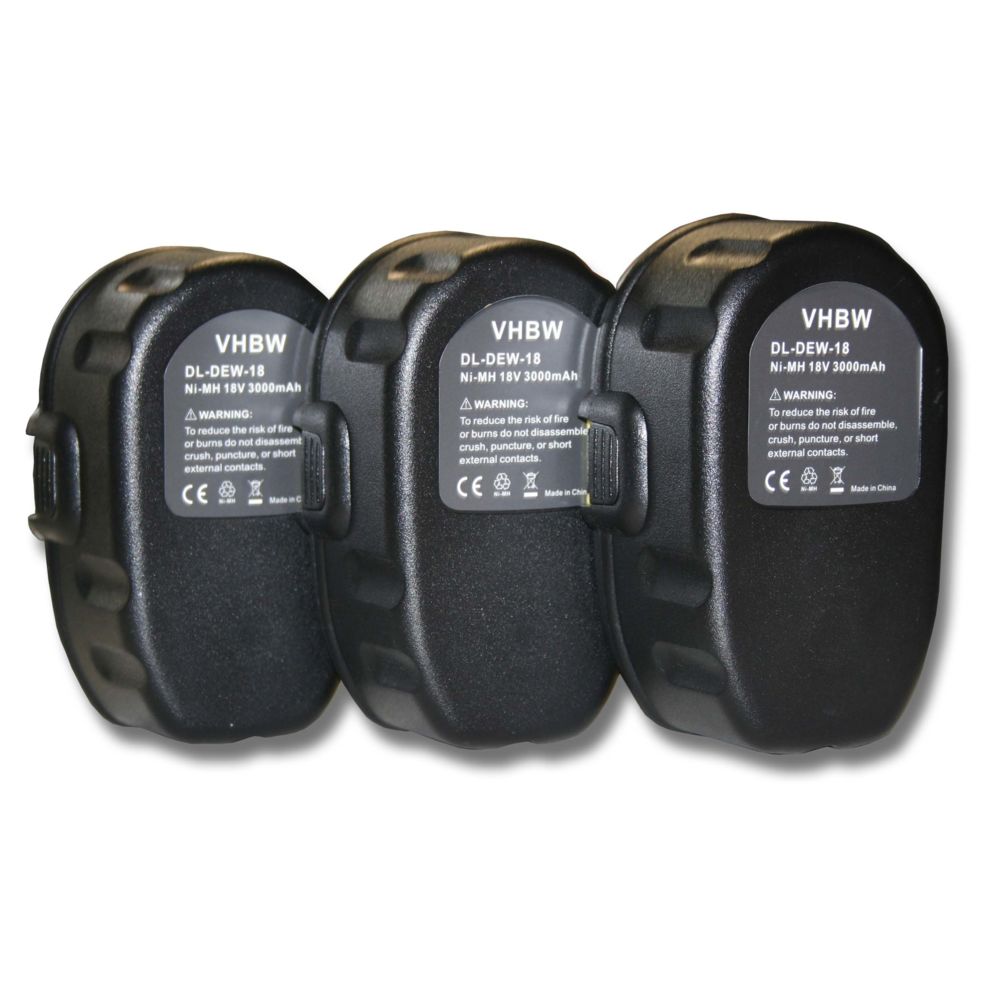 Vhbw - Lot 3 batteries vhbw 3000mAh (18V) pour outils Dewalt DW988KQ, DW989, DW995, DW997, DW997K-2, DW999. Remplace: Dewalt DC9096, DE9039, DE9095, DE9096 - Clouterie