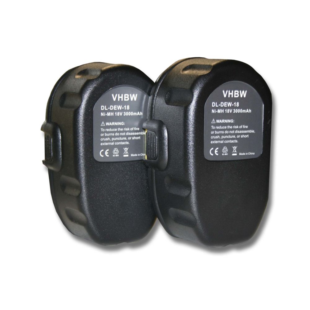 Vhbw - Lot 2 batteries Ni-MH vhbw 3000mAh (18V) pour outils DW999K, DW999K2, DW999K-2, DW999K2H, DW999KQ. Remplace: Dewalt DC9096, DE9039, DE9095, DE9096. - Clouterie
