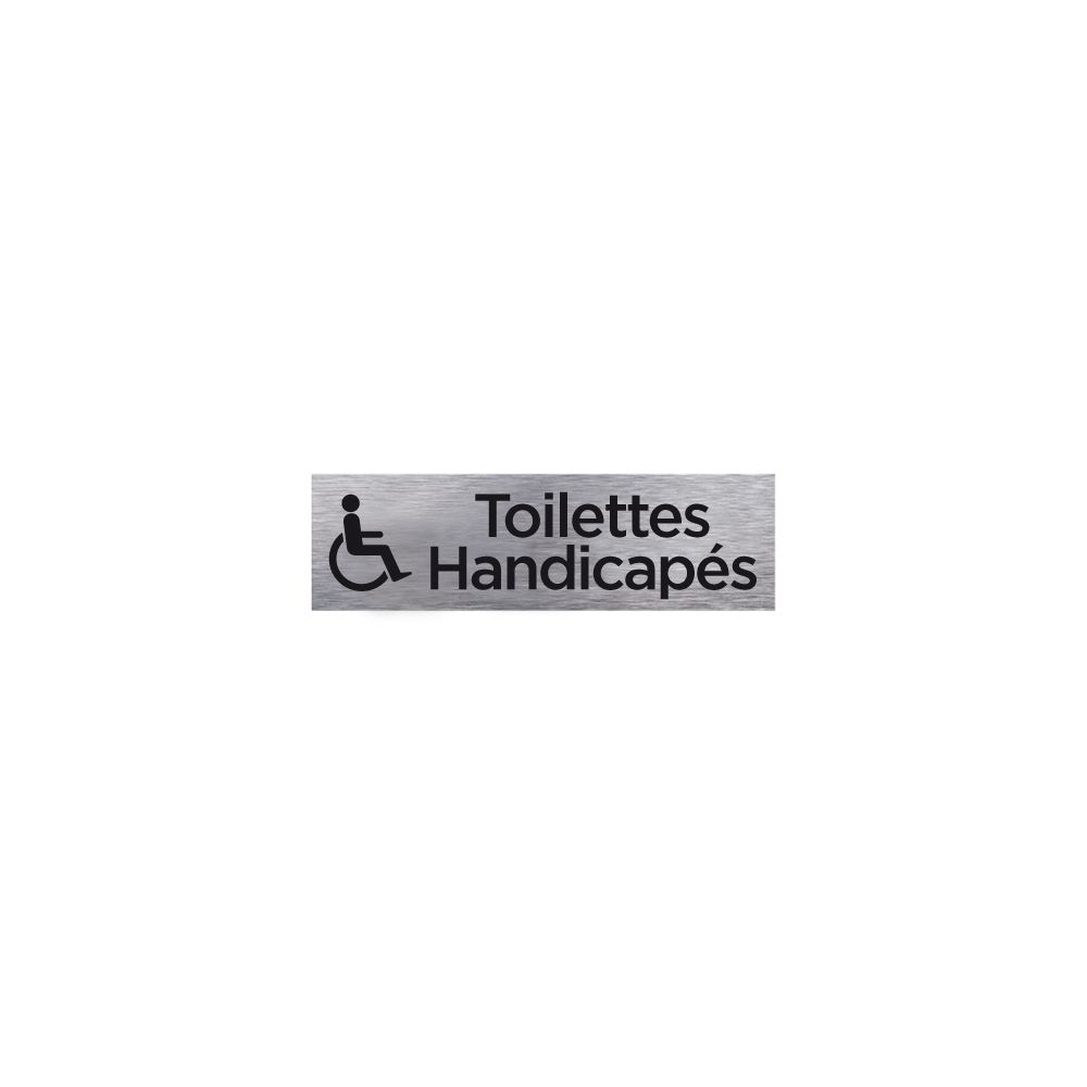 Signaletique Biz - Plaque de Porte Toilettes Handicapés Noir - Aluminium Brossé Inoxydable - Dimensions 170 x 50 mm - Double Face Autocollant Adhésif au Dos - Extincteur & signalétique