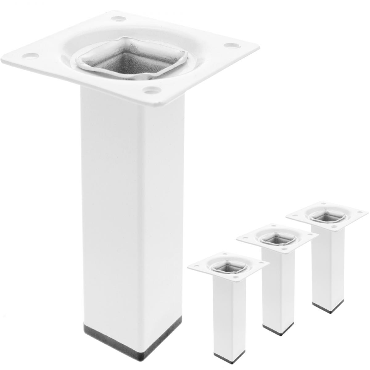 Primematik - Pieds de table carré pour meubles et bureau en acier blanc 10cm 4-pack - Pieds & roulettes pour meuble