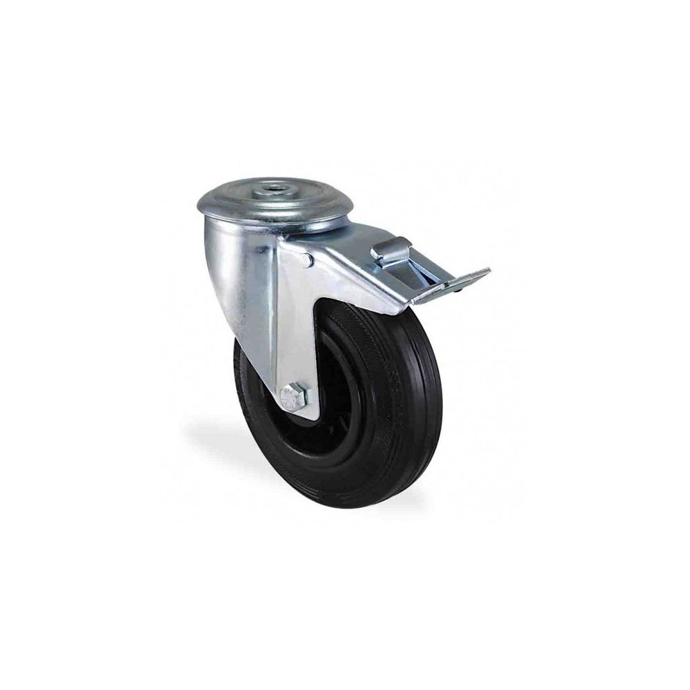 marque generique - Roulette à oeil pivotante à frein caoutchouc noir diamètre 125mm charge 100kg - Cheville