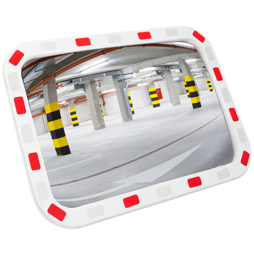 Primematik - Miroir convexe de signalisation de sécurité de forme rectangulaire 60x40 cm avec cadre bicolore - Extincteur & signalétique