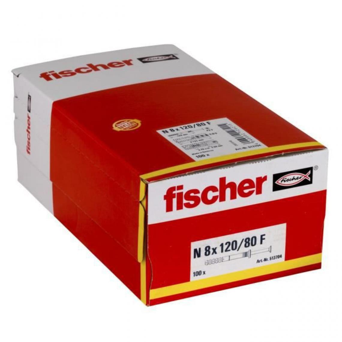 Fischer - FISCHER - Cheville clou NF 8x120/80 avec collerette épaisse et clou tete fraisée - Boîte de 100 - Cheville