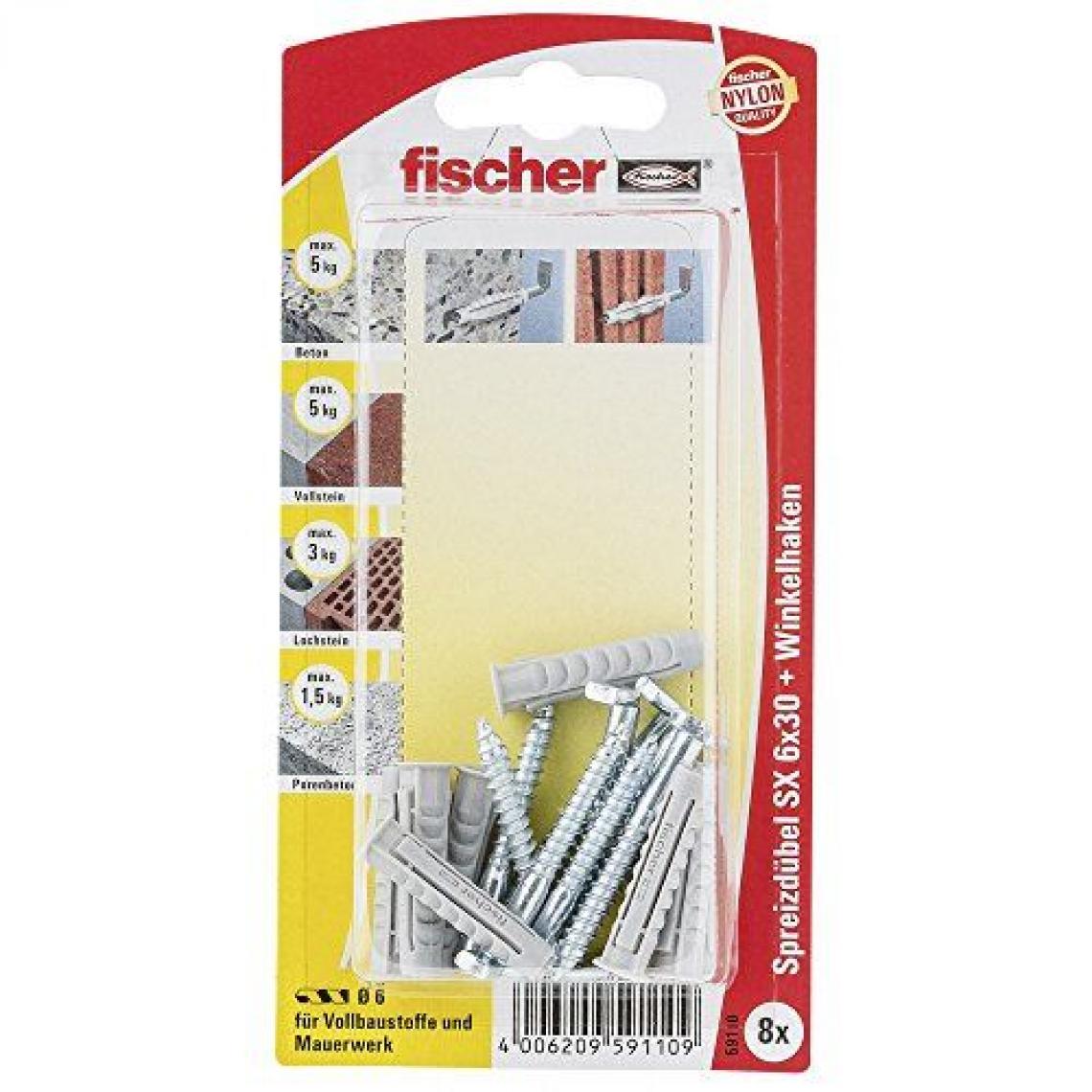 Fischer - Fischer 59110 Lot de 8 Chevilles SX 6 x 30 mm H K - Cheville