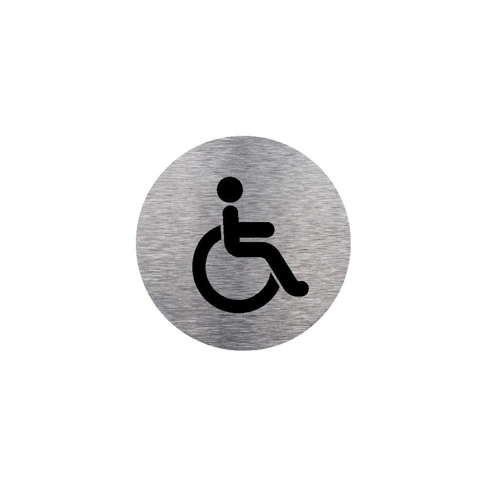 Signaletique Biz - Plaque de porte Toilettes Handicapés en Aluminium Brossé Inoxydable - Diamètre 83 mm - Double face autocollant adhésif au dos - Extincteur & signalétique
