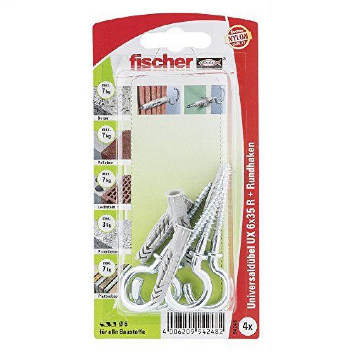 Fischer - Fischer 94248 Lot de 4 Chevilles universelle UX 6 x 35 mm RH K - Cheville