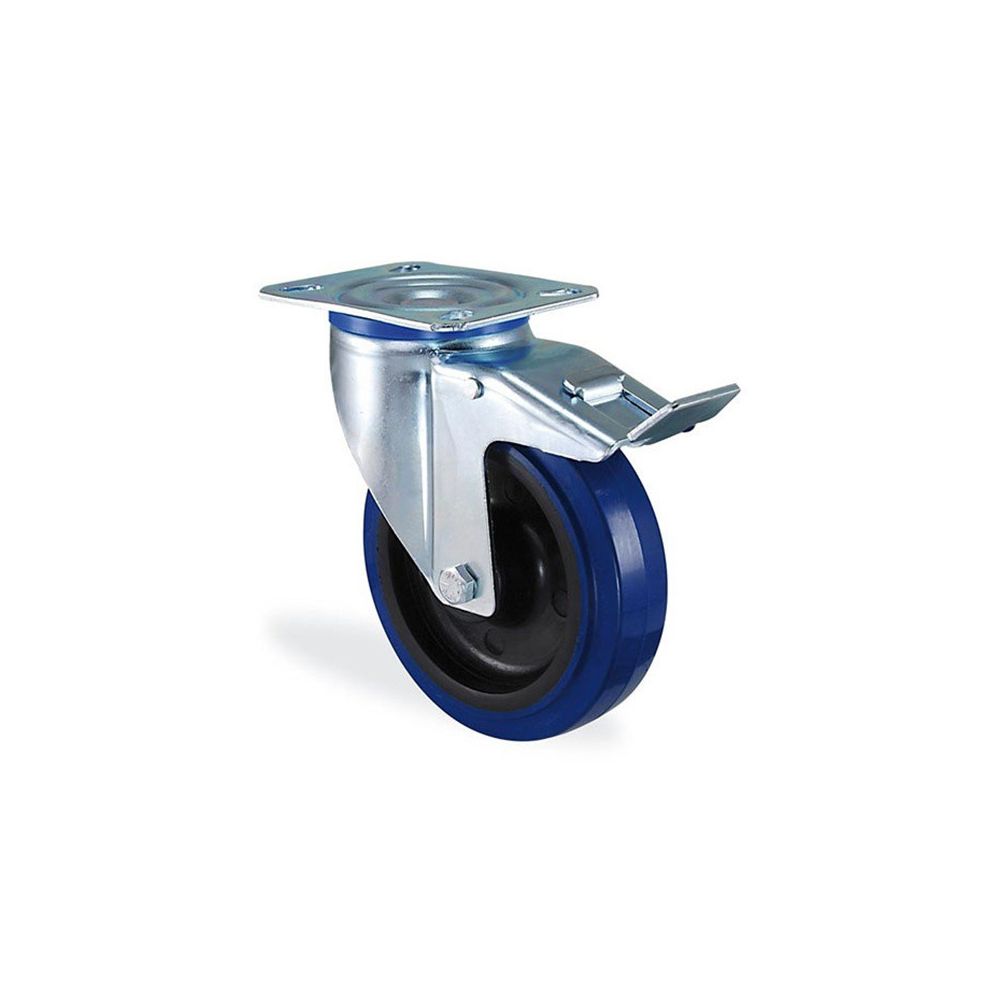 marque generique - Roulette pivotante à frein caoutchouc bleu elastique diamètre 200mm charge 250kg - Cheville