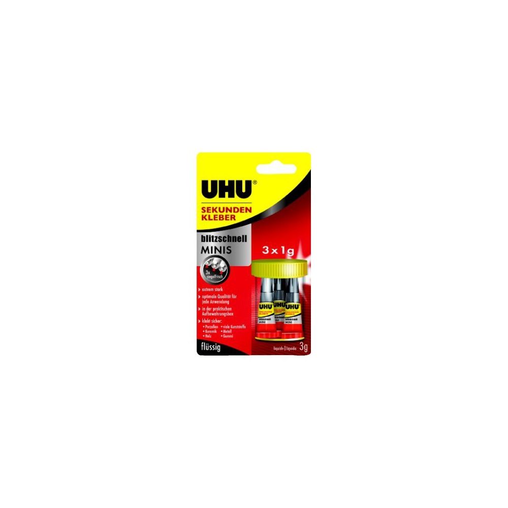 Uhu - UHU Lot de 3 Mini Tubes 1g Colle Liquide Instantanée (Par 10) - Colle & adhésif