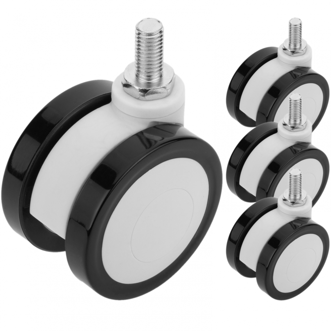 Primematik - Roulettes pivotantes pour lit médicalisé, fixation à filetage M12x20, 65x45x73mm 4-pack couleur noir et blanc - Pieds & roulettes pour meuble
