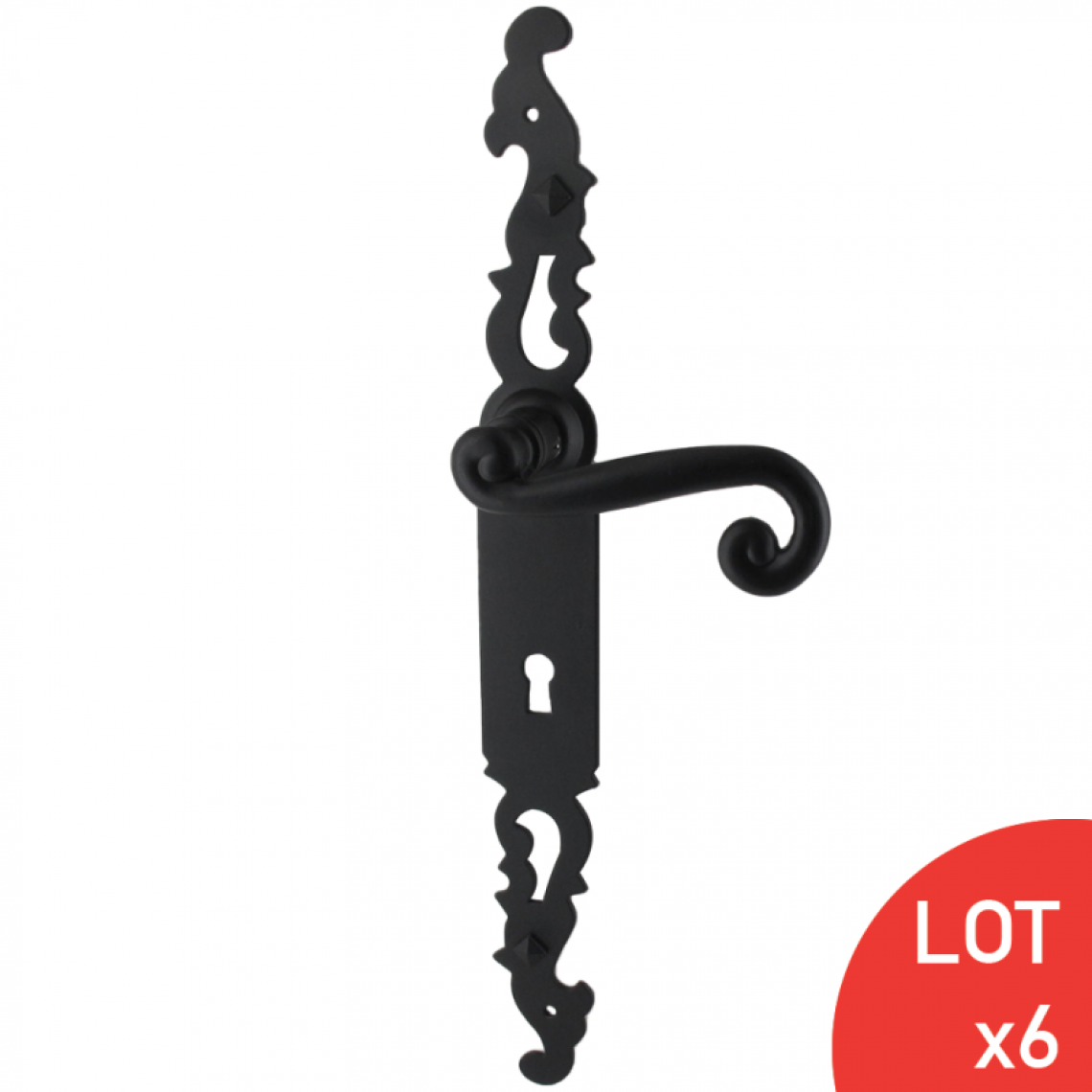 Sama - Poignées de porte fer forgé rustique COQ noir trou clé L 330X36 mm LOT DE 6 - Poignée de porte