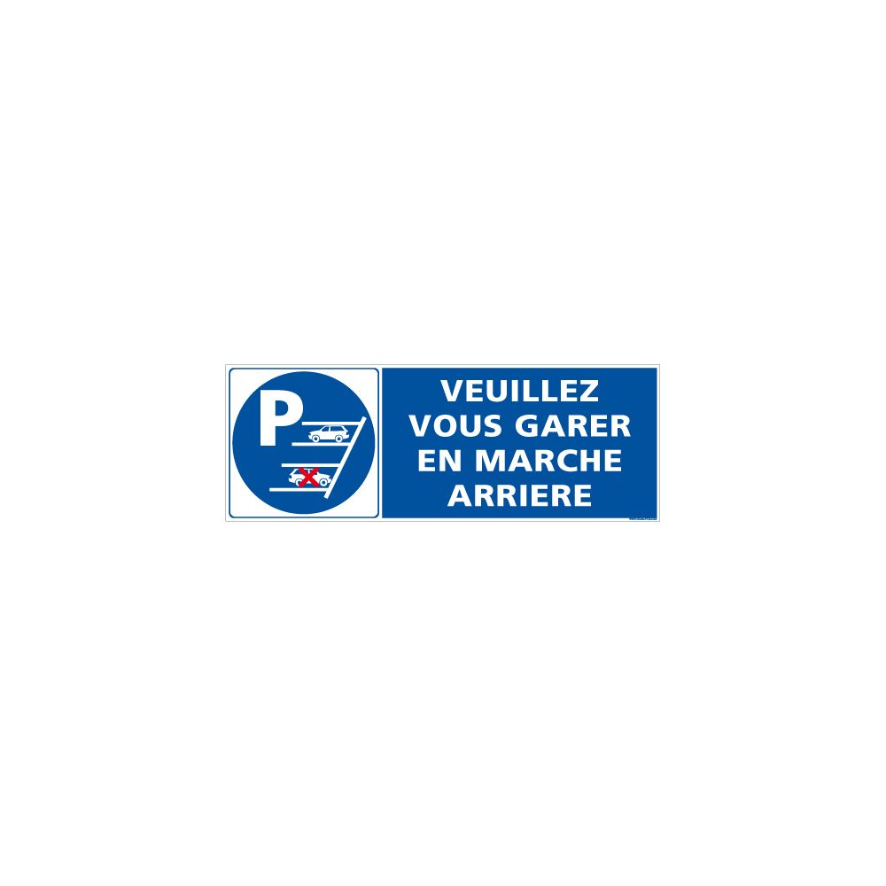 Signaletique Biz - Adhésif Veuillez Vous Garer en Marche Arrière Parking - Dimensions 350 x 125 mm - Protection anti-UV - Extincteur & signalétique