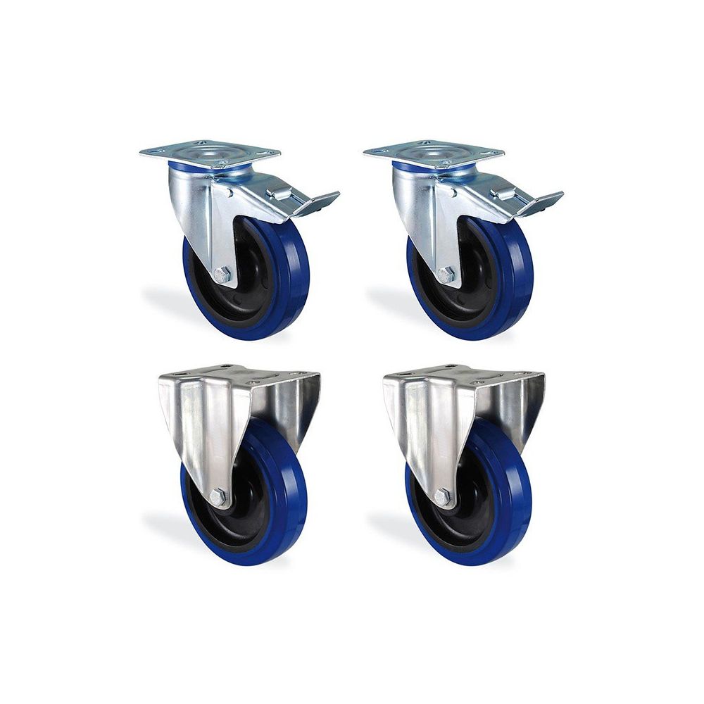 marque generique - Lot roulettes fixe et pivotante à frein caoutchouc bleu élastique diamètre 80mm charge 240kg - Cheville