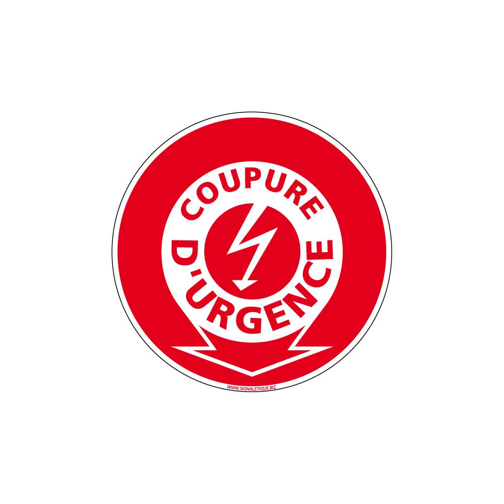 Signaletique Biz - Adhésif Coupure d'Urgence Electrique - Diamètre 250 mm - Protection anti-UV - Extincteur & signalétique