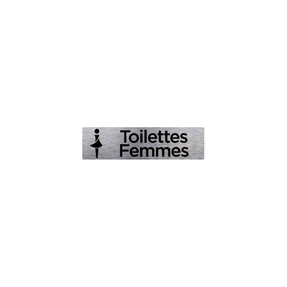 Signaletique Biz - Plaque d'Information Toilettes Femmes - Pictogramme Noir 2 - Aluminium Brossé Inoxydable - Dimensions 170 x 45 mm - Double face autocollant adhésif au dos - Extincteur & signalétique
