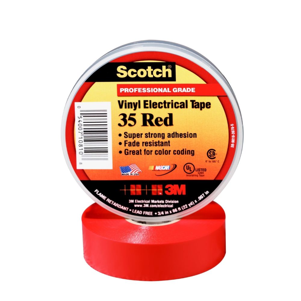 3M - ruban adhésif vinyle - 3m scotch 35 - rouge - 19 mm x 20 mètres - 3m 80055 - Colle & adhésif