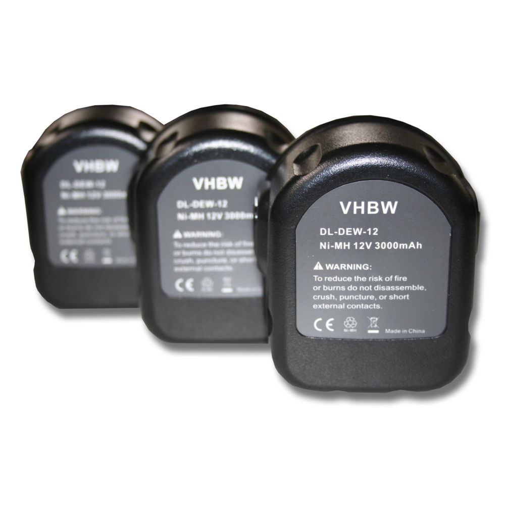 Vhbw - vhbw 3x Batteries Ni-MH 3000mAh (12V) pour outils Dewalt 2802K, 2812B, 2812K, 2832K, 2852B, 2861K-2 comme Black & Decker A9252 England SL1 3YD. - Clouterie