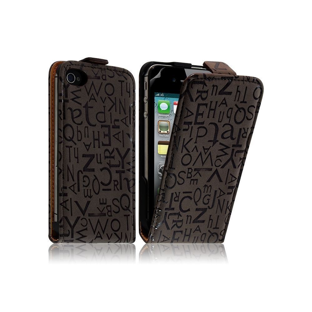Karylax - Housse Coque Etui pour Apple Iphone 4 / 4S motif lettre Marron + Film - Autres accessoires smartphone