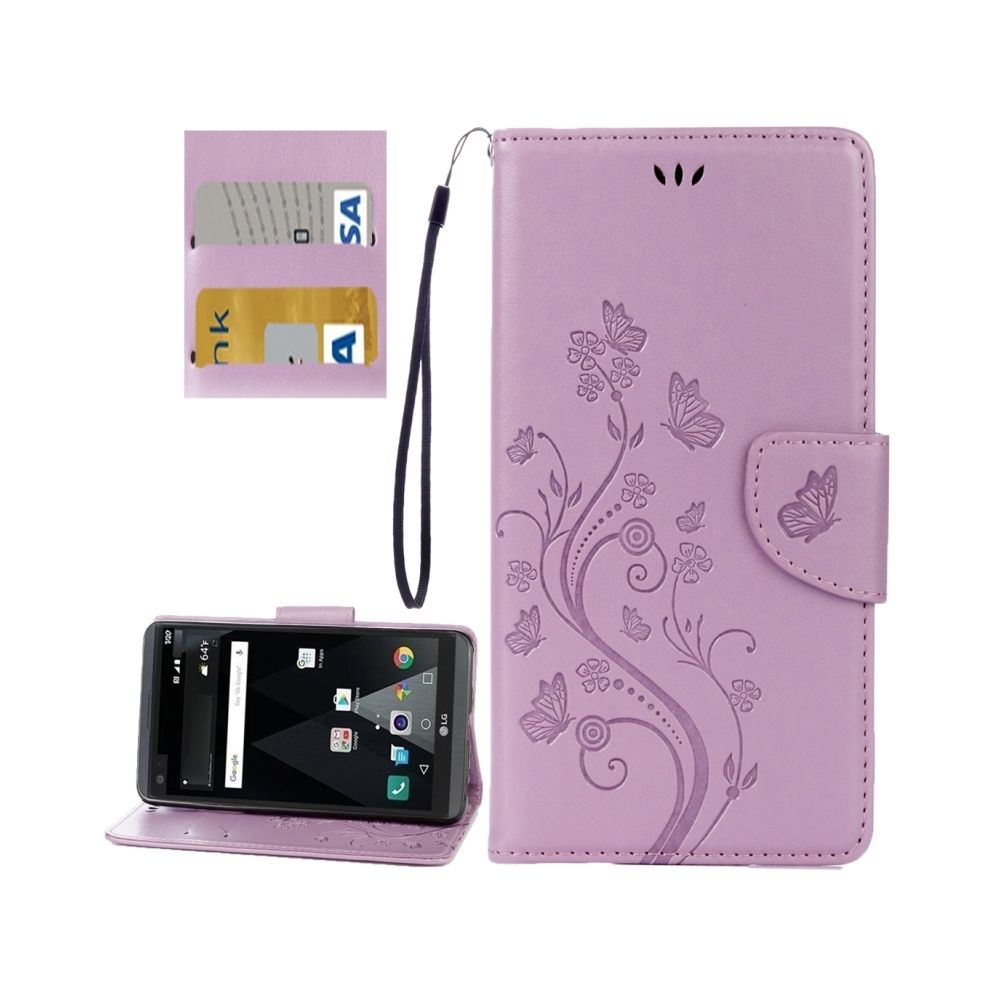 Wewoo - Housse Étui Violet pour LG V20 Papillons Amour Fleurs Gaufrage Horizontal Flip en cuir avec support & Slots de cartes Portefeuille & Longe clair - Coque, étui smartphone