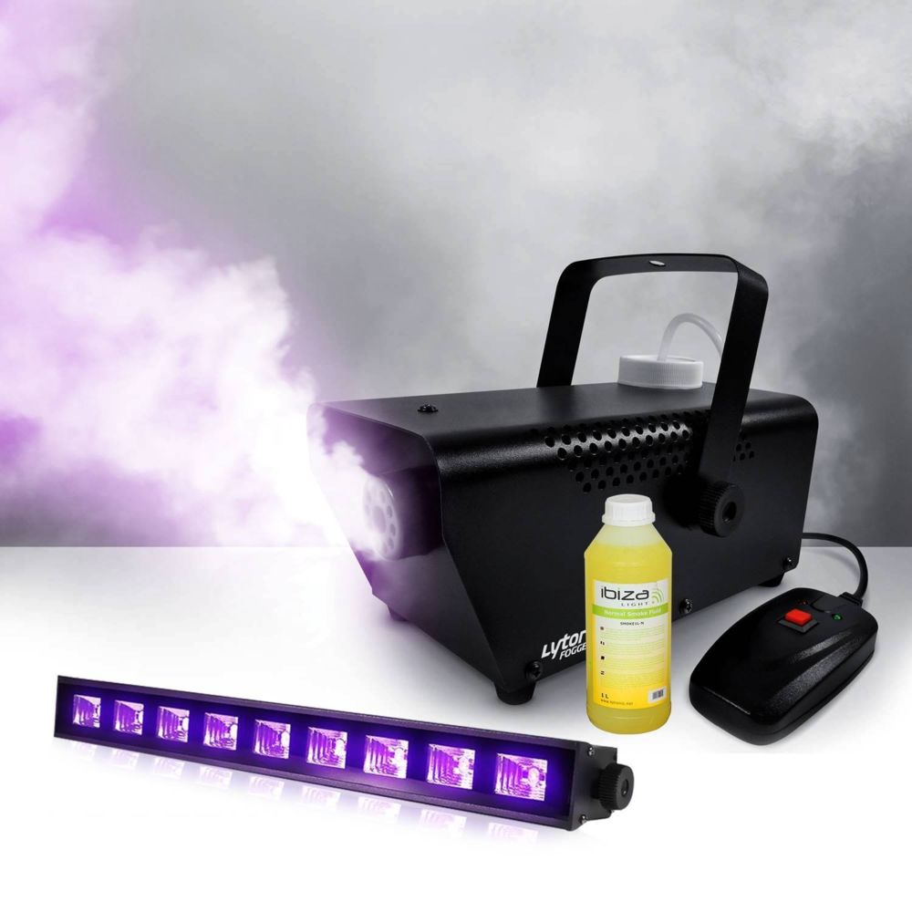Lytor - Machine à fumée 400W avec télécommande + Barre à LEDs effet UV + 1 Litre de liquide - Packs DJ
