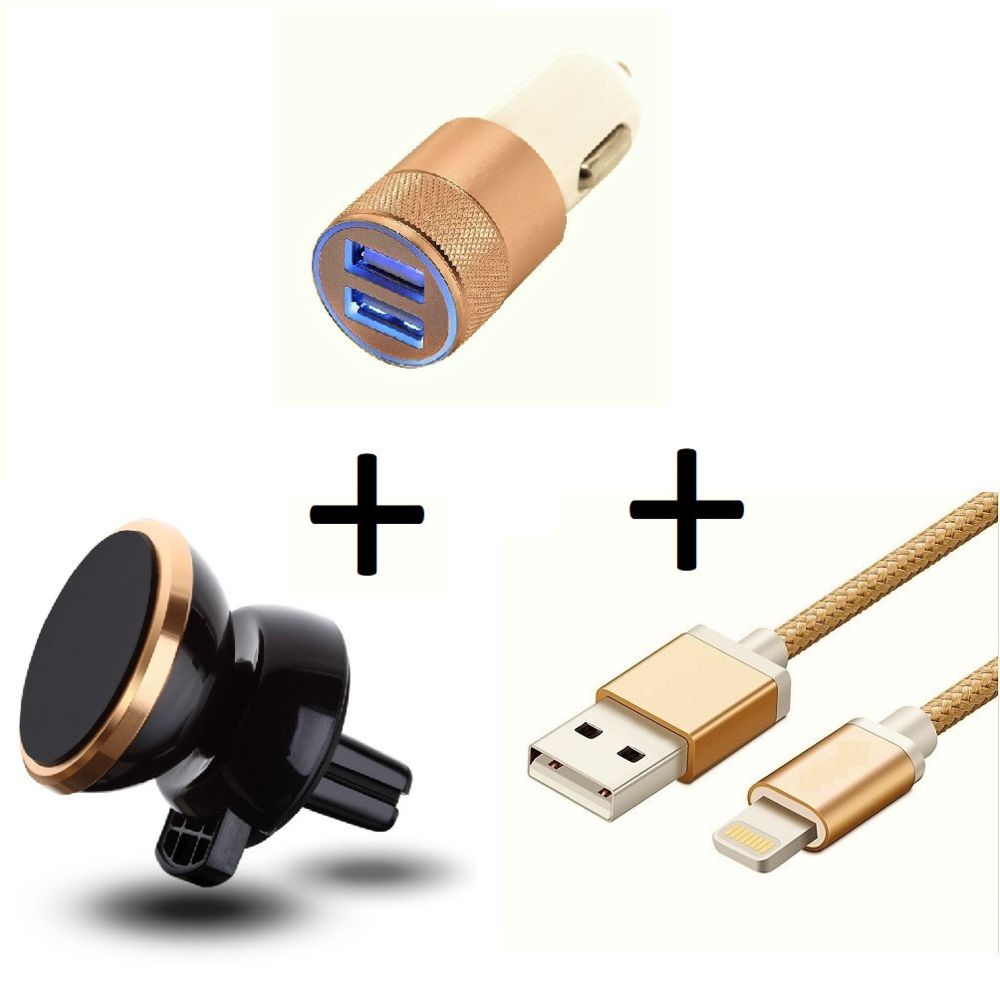 Shot - Pack Voiture pour IPAD Mini 2 (Cable Chargeur Metal Lightning + Double Adaptateur Allume Cigare + Support Magnetique) - Batterie téléphone