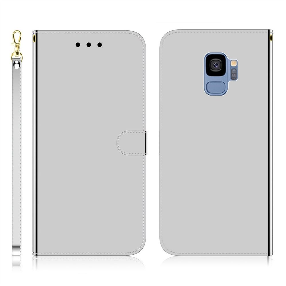 Wewoo - Coque Etui à rabat en surface imitation miroir pour Galaxy S9 avec porte-cartes et emplacements cartes ainsi que portefeuille et lanière argent - Coque, étui smartphone