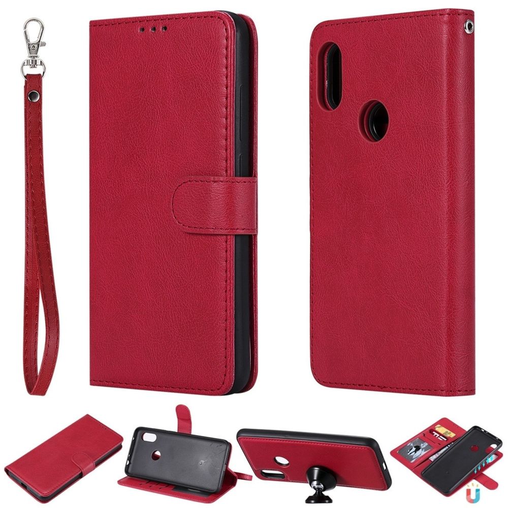 Wewoo - Housse Coque Pour Xiaomi Redmi Note 6 Pro Étui de protection à rabat horizontal de couleur unie avec support et fentes cartes et portefeuille et cadre photo et lanière rouge - Coque, étui smartphone