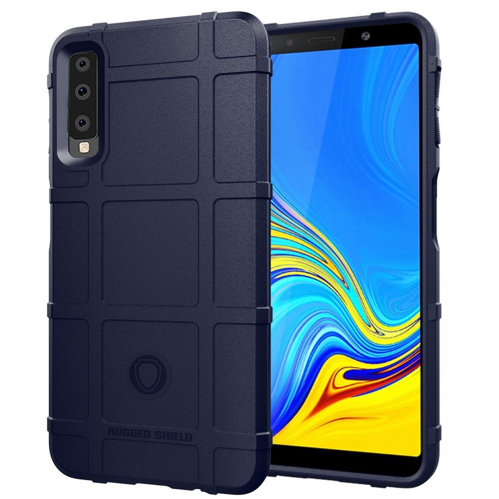 marque generique - Coque en TPU grille carrée anti-chocs souple bleu foncé pour votre Samsung Galaxy A7 (2018) - Autres accessoires smartphone
