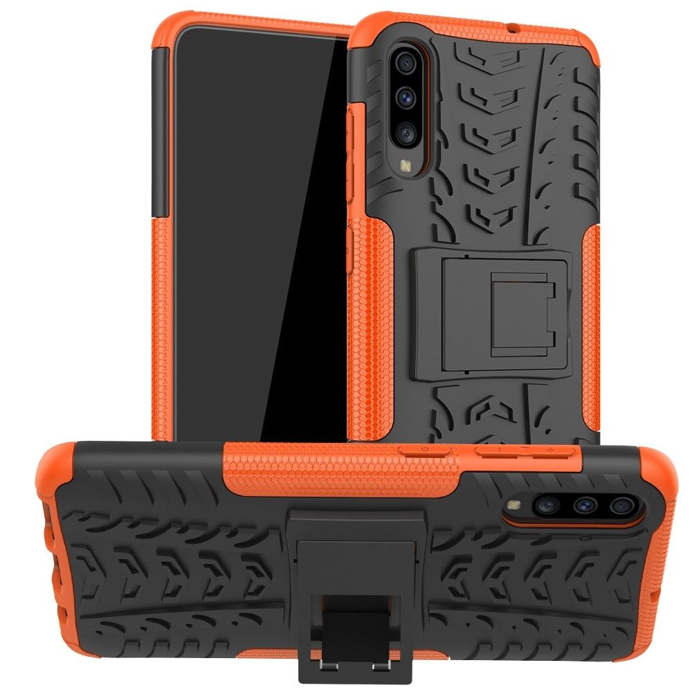 Wewoo - Coque Rigide Pour Galaxy A70s Texture TPU + PC Case antichoc avec support Orange - Coque, étui smartphone