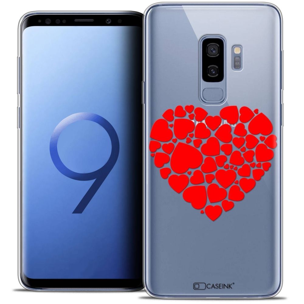 Caseink - Coque Housse Etui Samsung Galaxy S9+ (6.2 ) [Crystal Gel HD Collection Love Saint Valentin Design Coeur des Coeurs - Souple - Ultra Fin - Imprimé en France] - Coque, étui smartphone