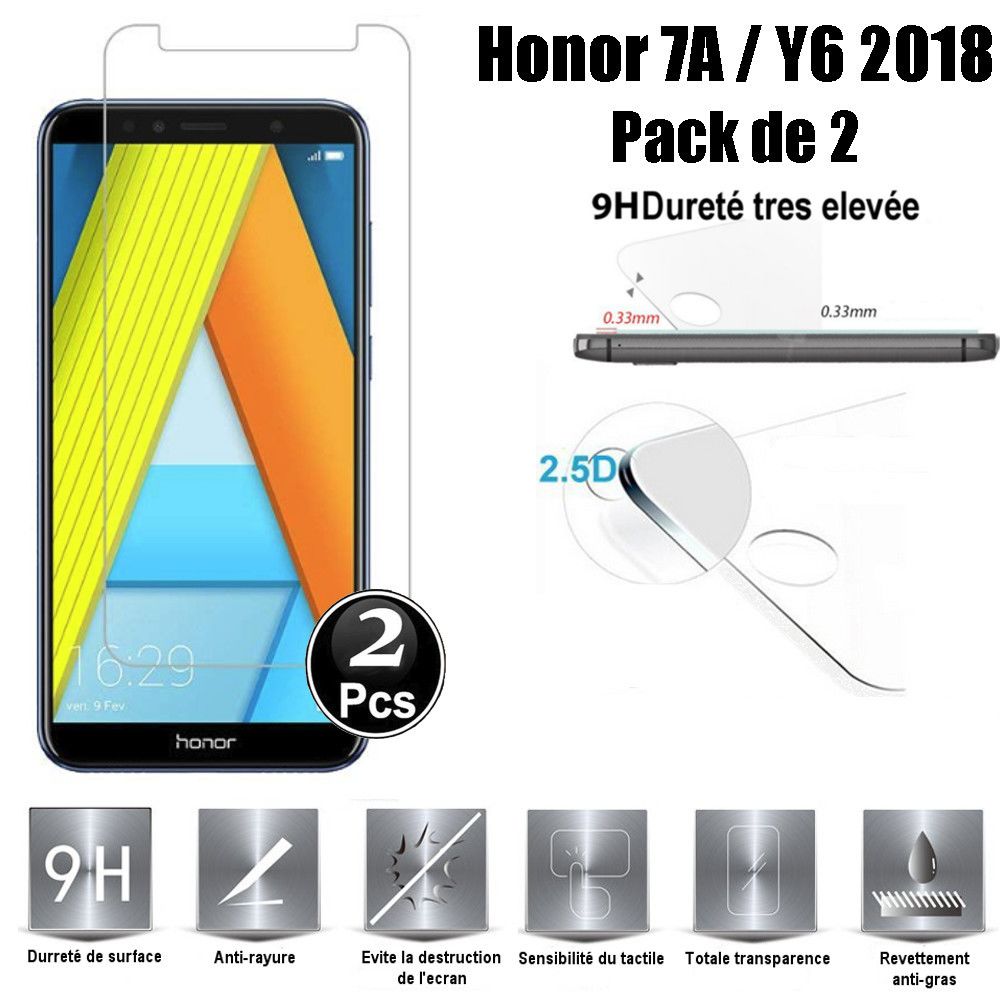 marque generique - Huawei Honor 7A - Y6 2018 Vitre protection d'ecran en verre trempé incassable lot de X2 Glass - Autres accessoires smartphone